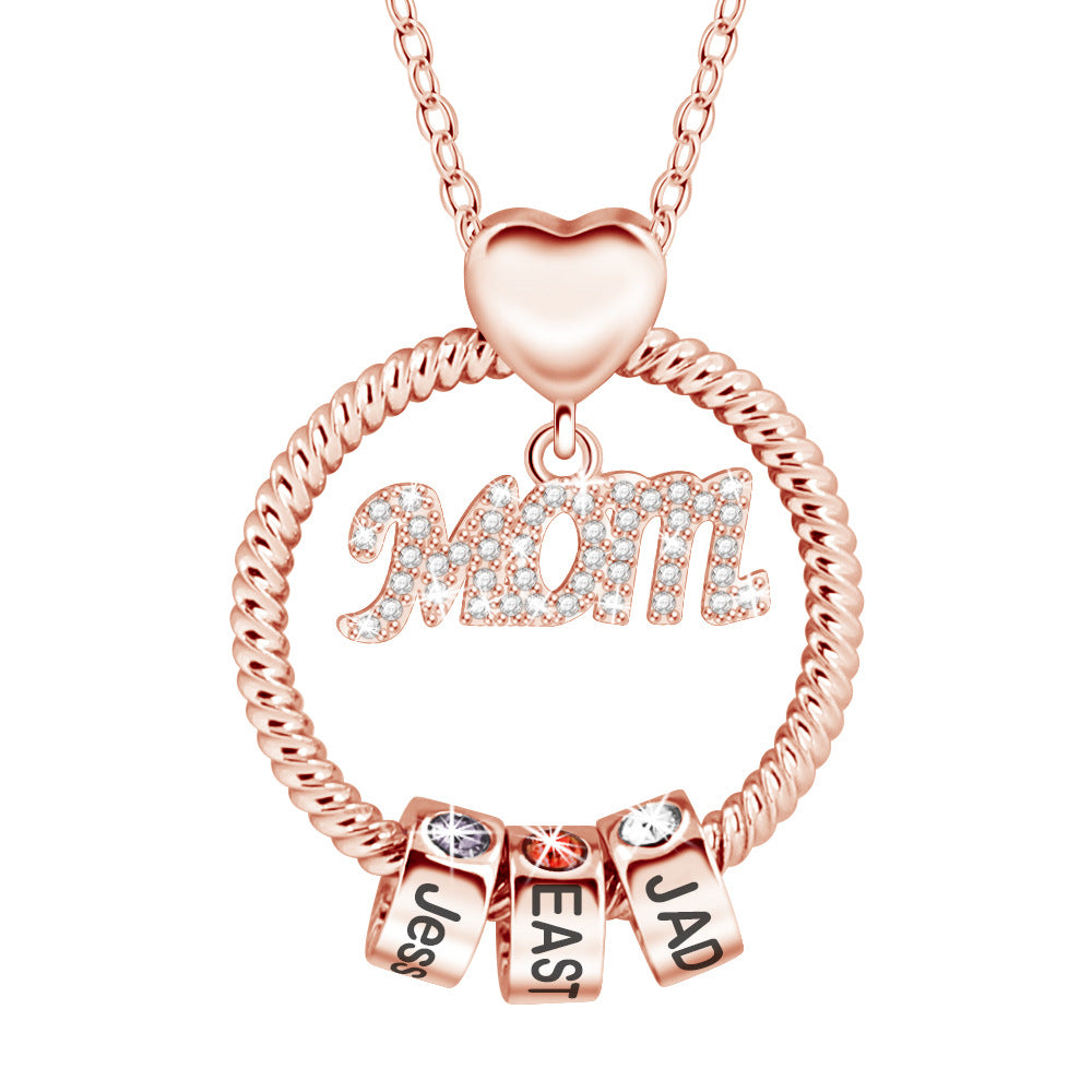Venta al por mayor, collar de cuentas de anillo de diamante para mamá, regalo para el día de la madre con diamantes de color cobre